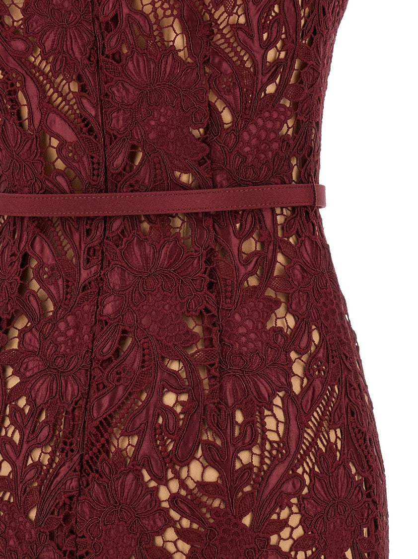 Self-Portrait 'Burgundy Guipure Lace Midi' Dress