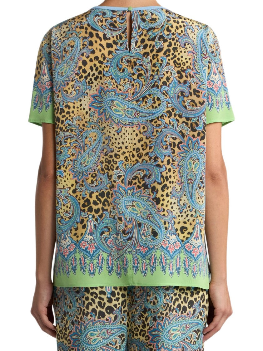 Etro Yellow/Multicolor Paisley Animalier Silk Top