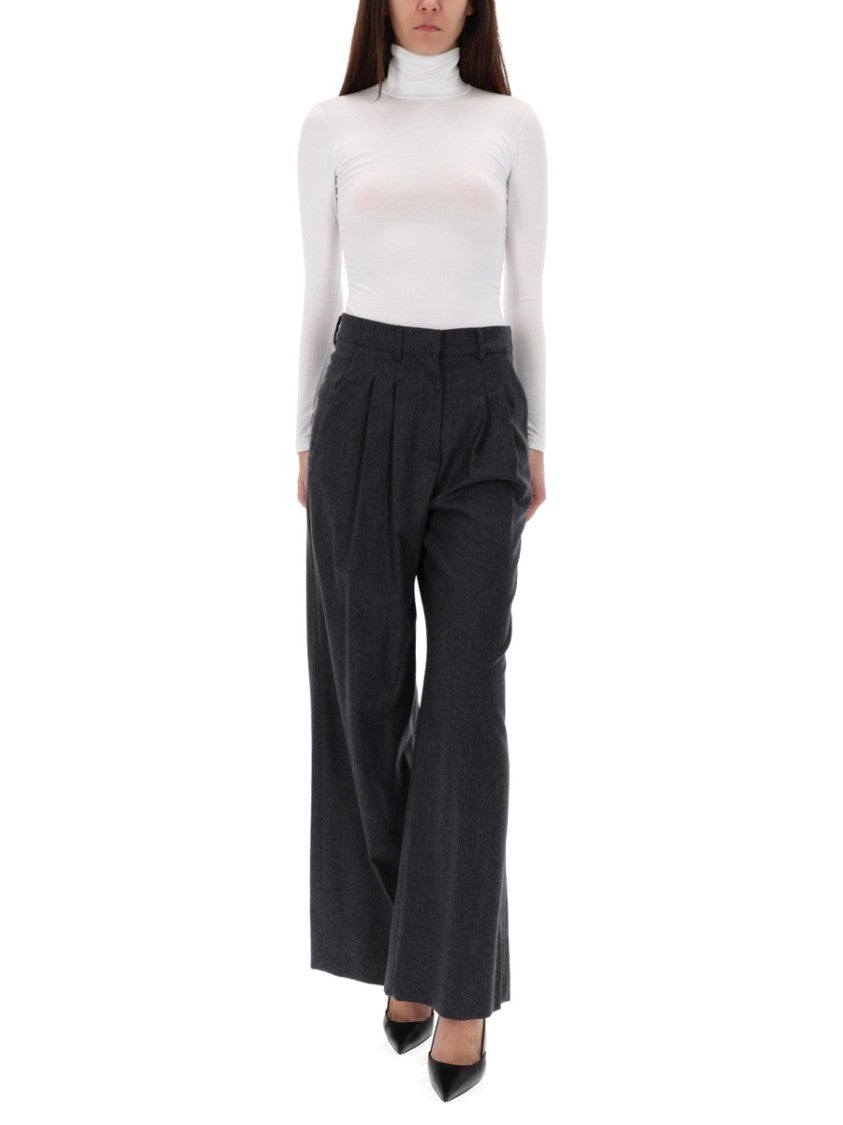 Pt Torino Grey Virgin Wool-Blend Wide-Leg Pants
