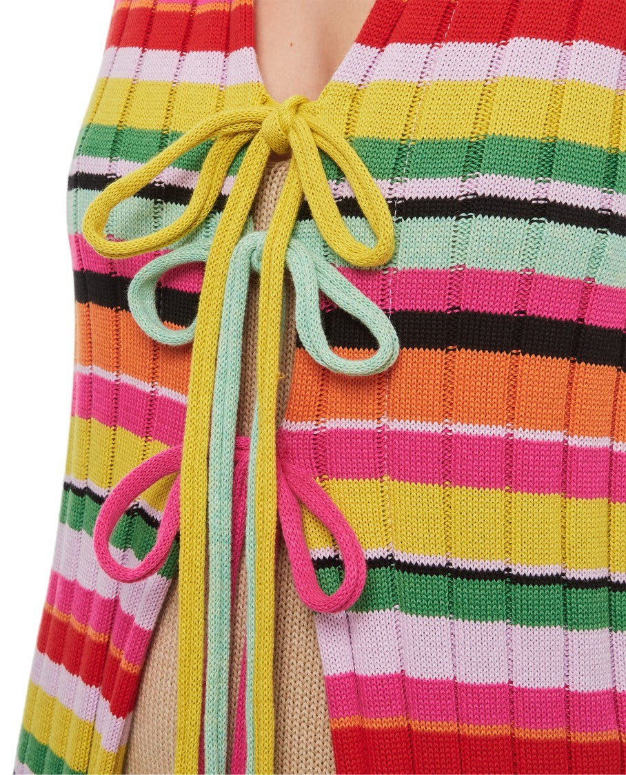 Gio Giovanni Gerosa Vibrant Multicolor Striped Cotton Fringed Cardigan