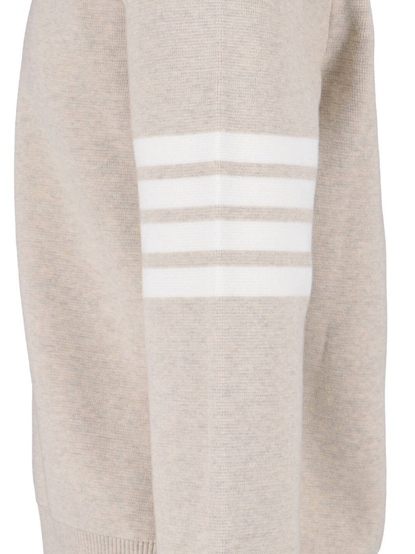 Thom Browne Beige Cotton Crew Neck Sweater With Four-Bar Detail