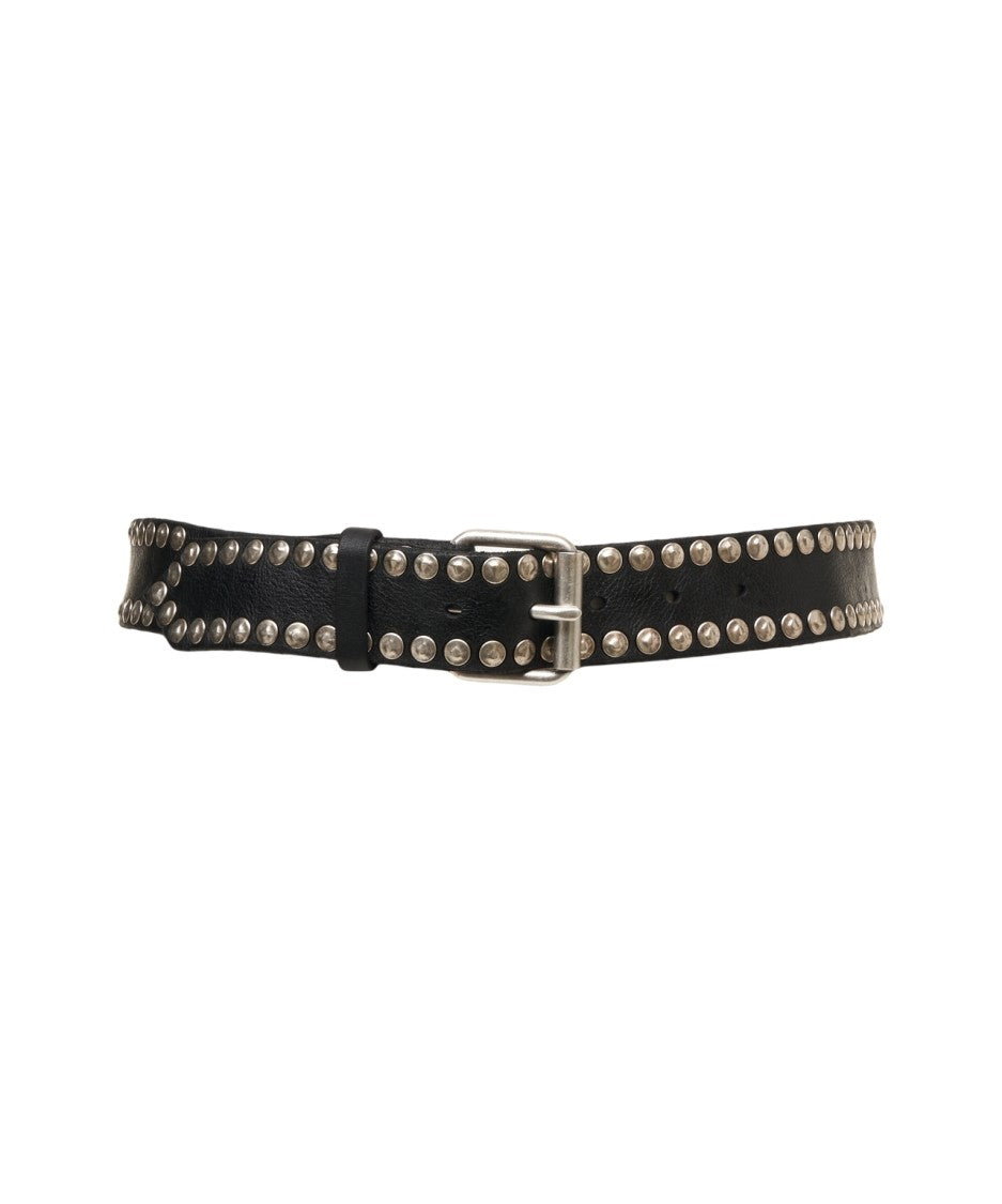 Campomaggi Black Leather Belt With Double-Row Studded Details And Sturdy Buckle