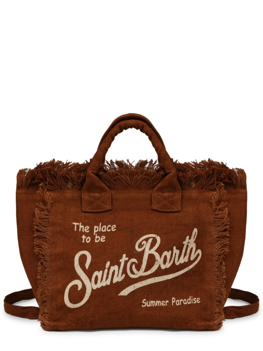 Mc2 Saint Barth Linen Handbag With Textured Surface And Fringed Edges