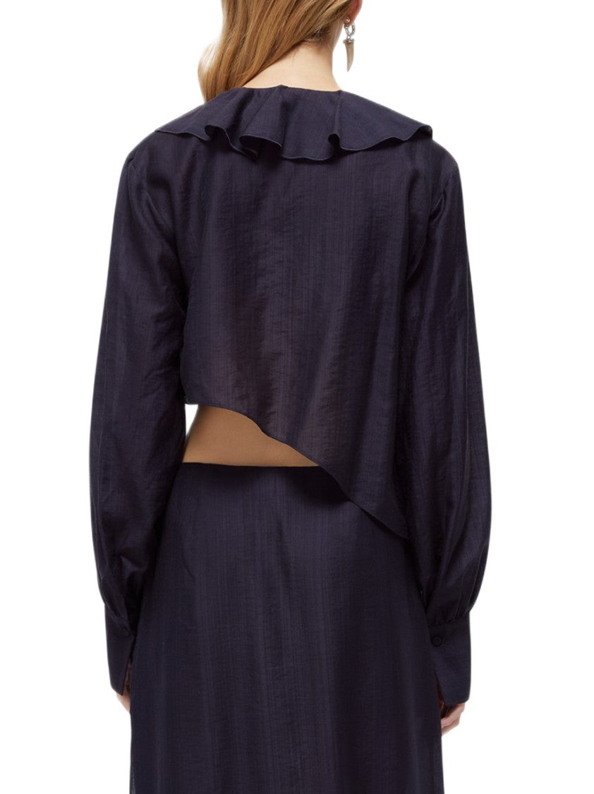 Blugirl Ruffled Lyocell Blouse With V-Neckline And Asymmetrical Hem