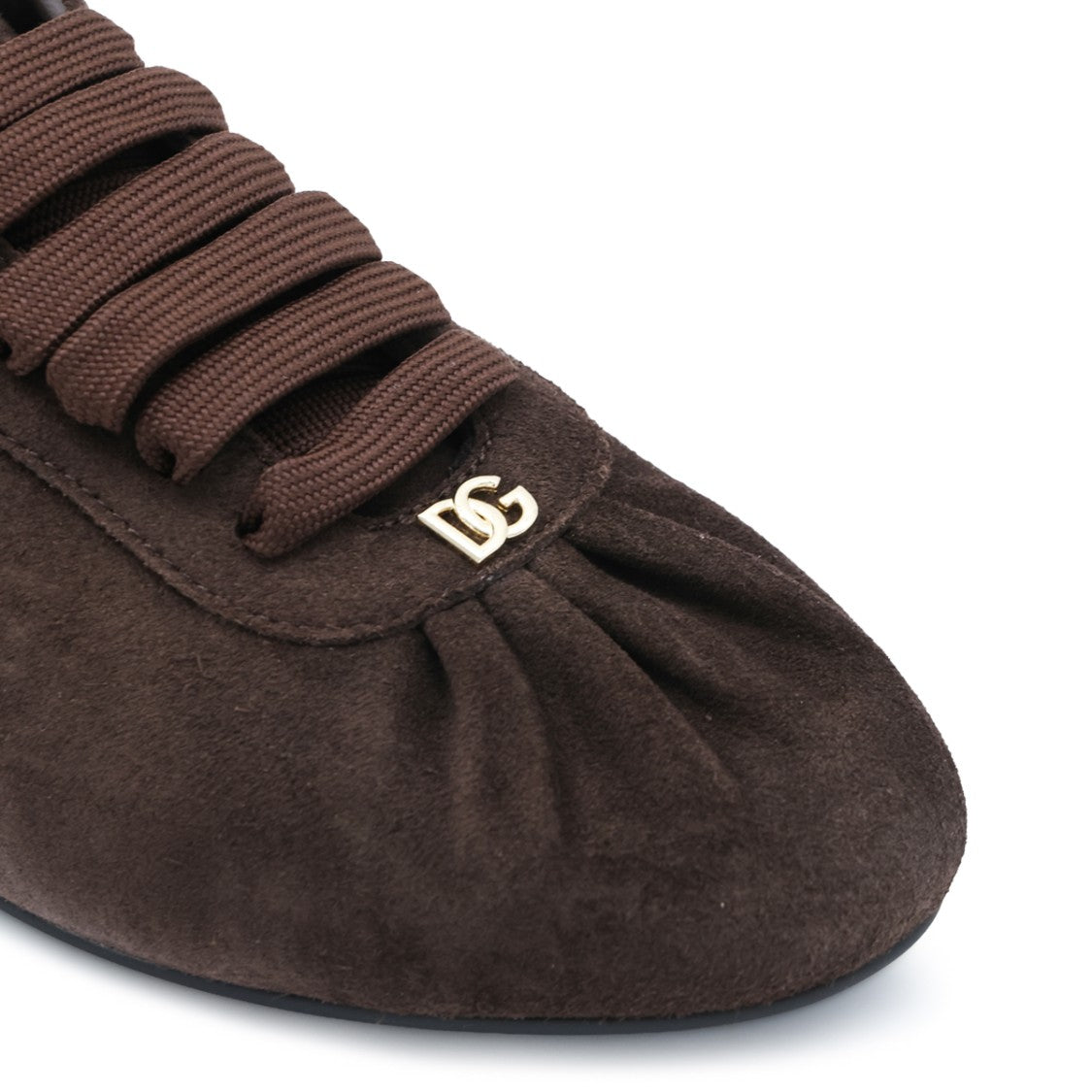 Dolce & Gabbana Brown Leather Sneakers With Ruched Detailing