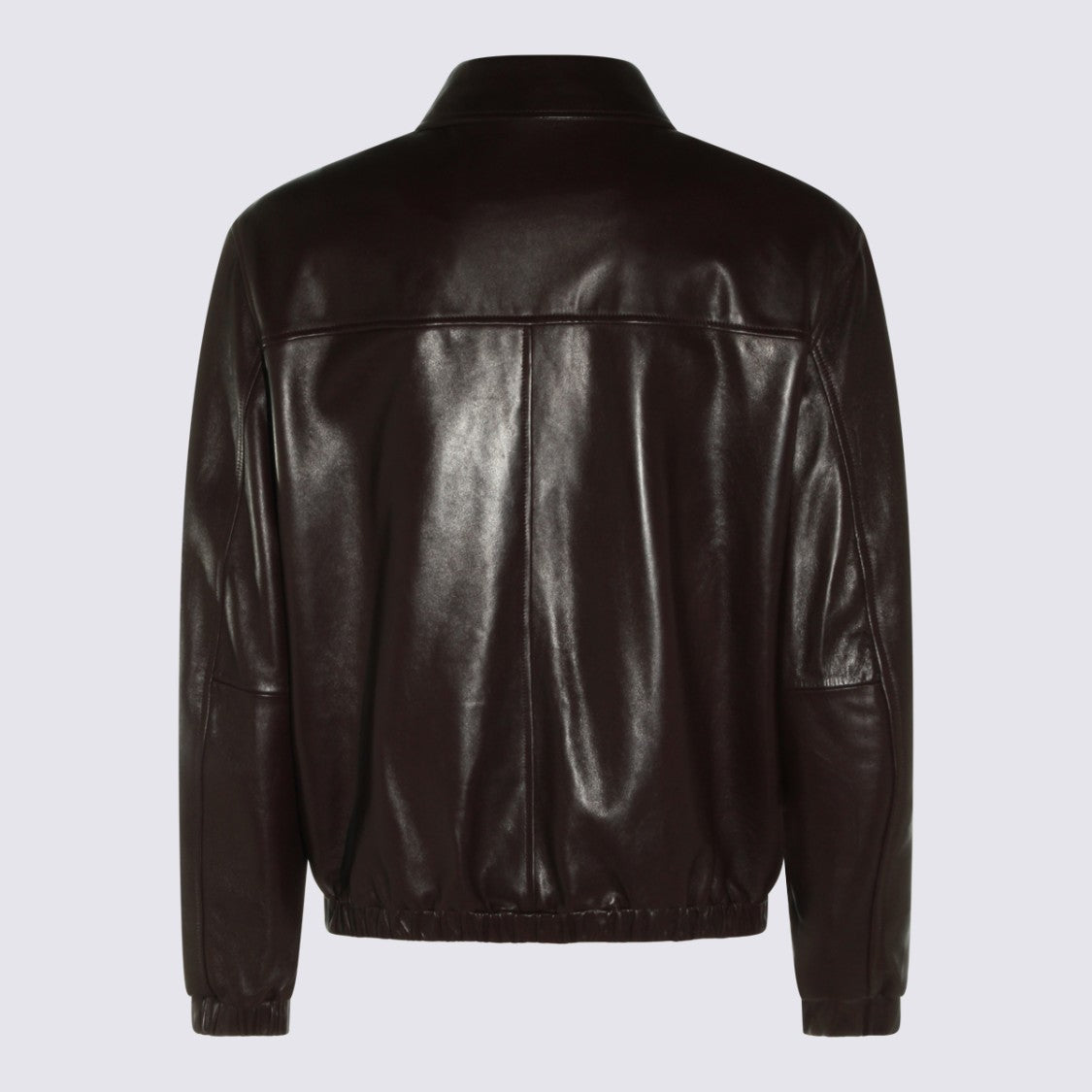 Canali Dark Brown Leather Jacket With Classic Collar And Minimalist Design