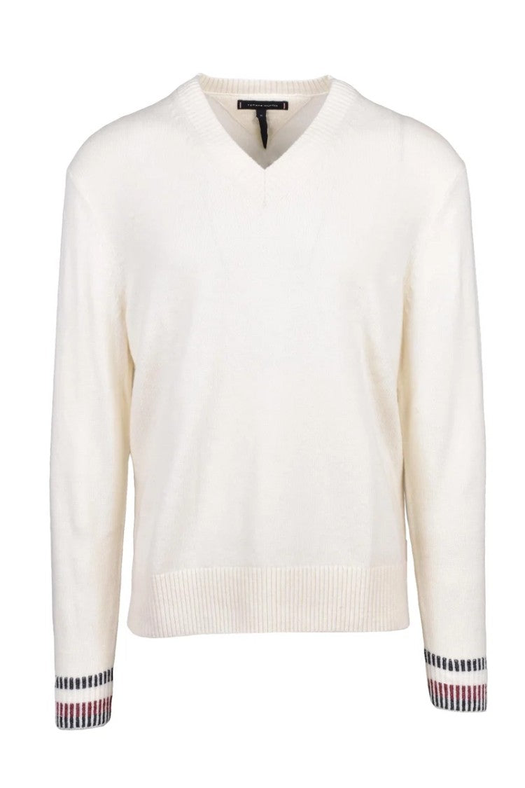 Tommy Hilfiger White V-Neck Wool Pullover