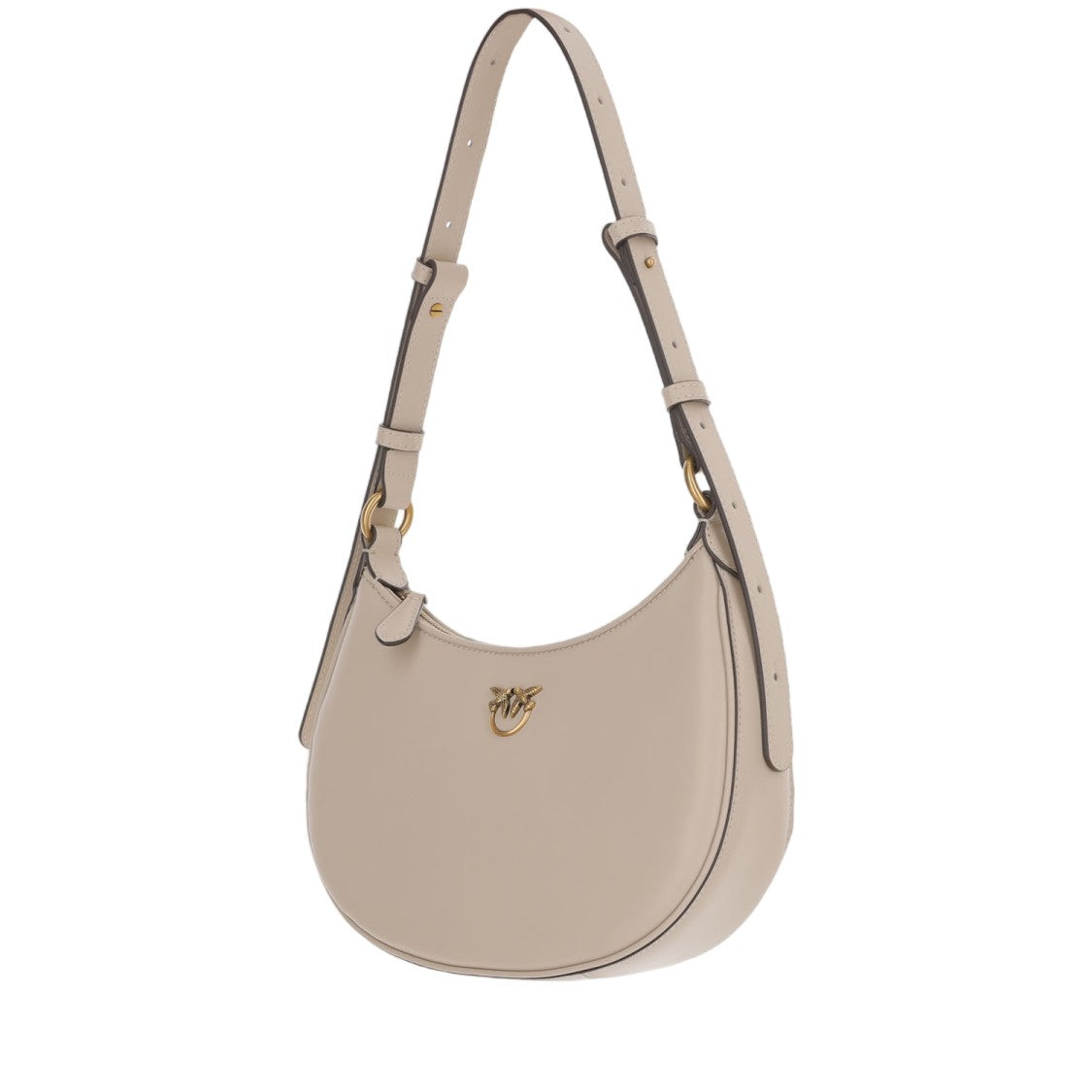 Pinko Simply Mini Love Beige Half Moon Leather Shoulder Bag