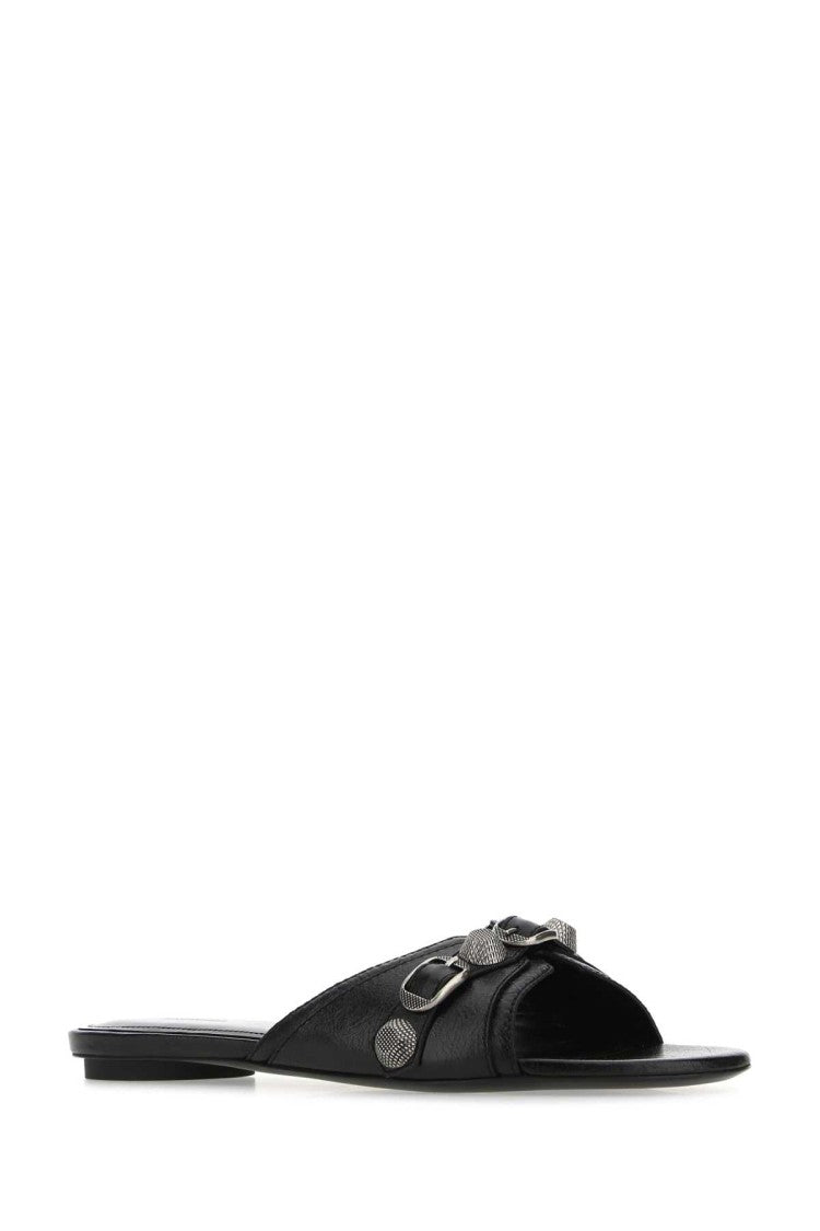 Balenciaga Black Leather Cagole Slippers