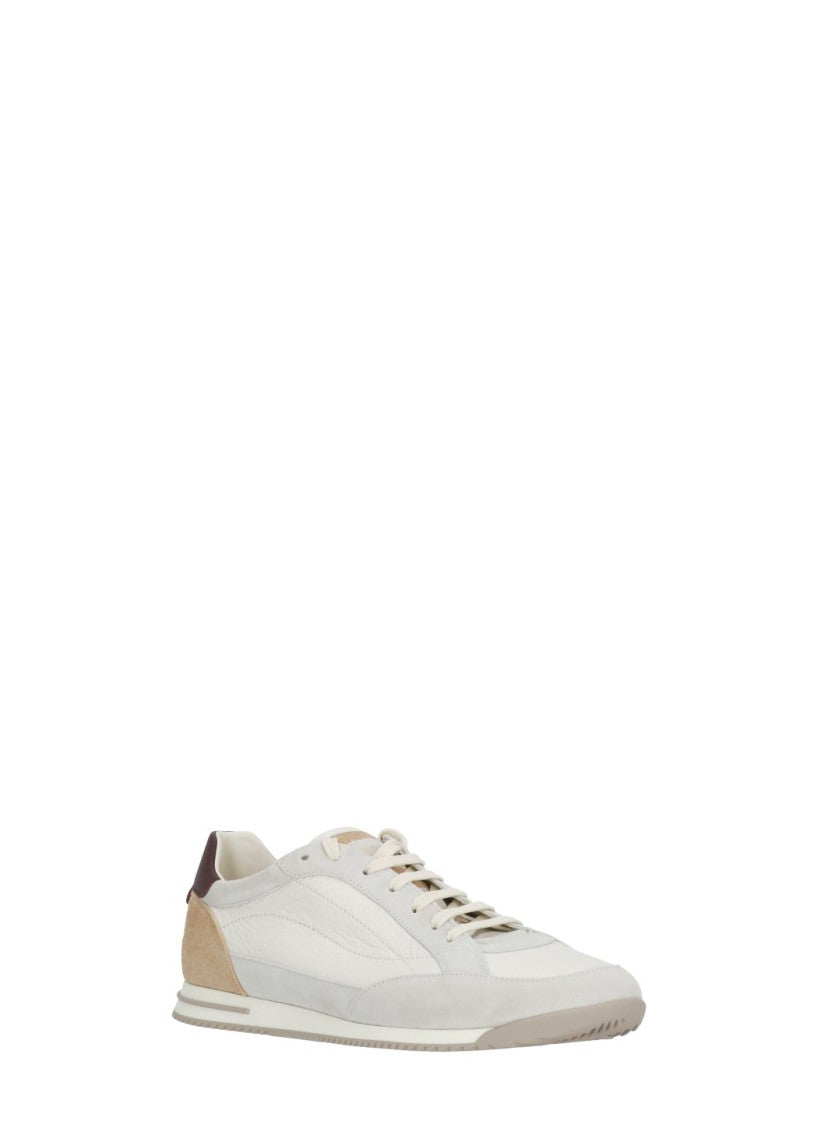 Brunello Cucinelli Ivory Leather Suede Inserts Sneakers