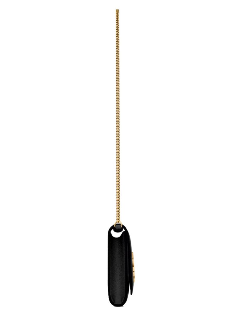 Saint Laurent Rectangular Black Leather Shoulder Bag With Chain Strap