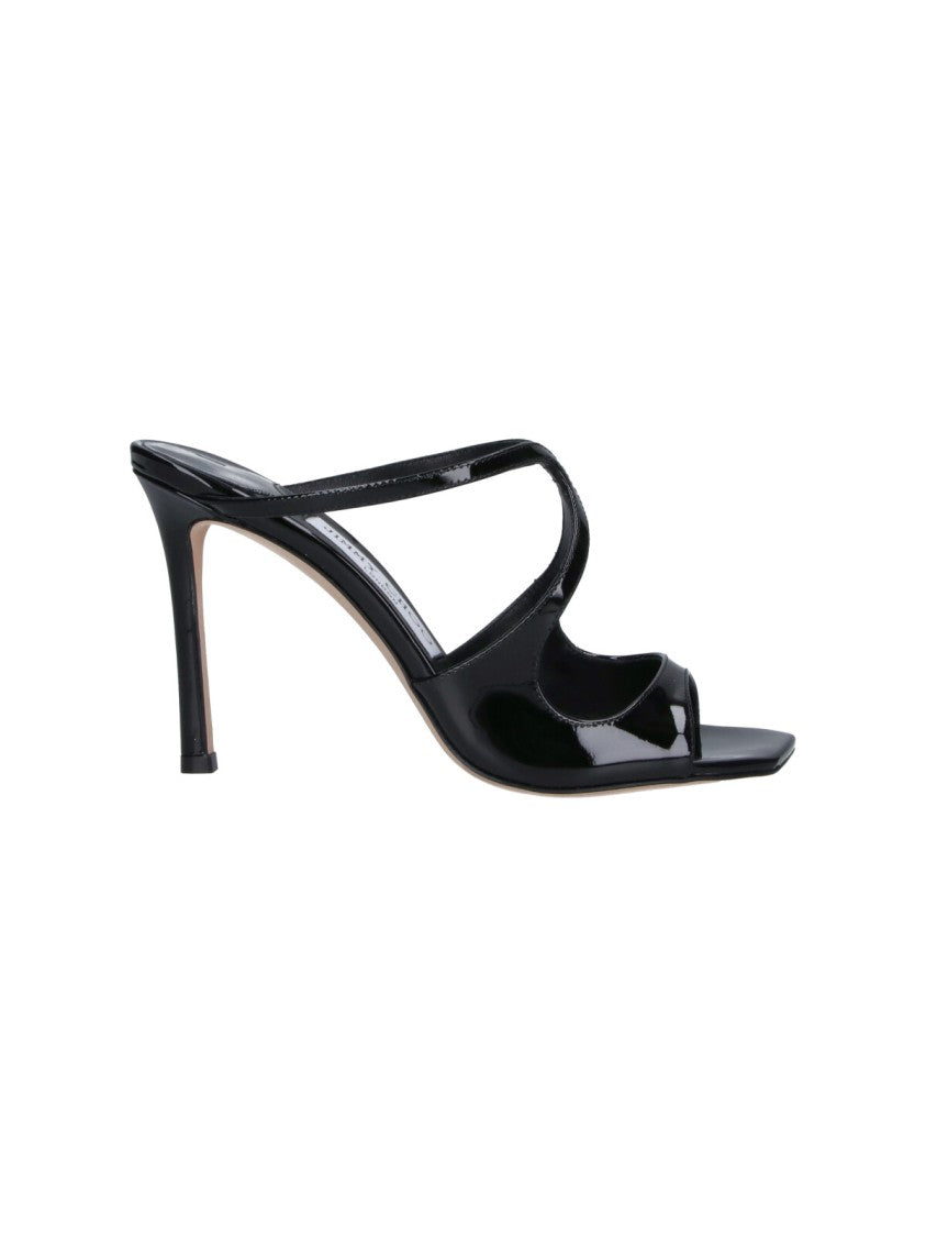 Jimmy Choo Lacquered Leather Slip-On Mules With Square Toe