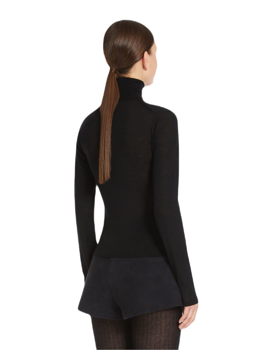 Max Mara Seamless Black Cashmere Turtleneck Sweater With Ribbed Edges