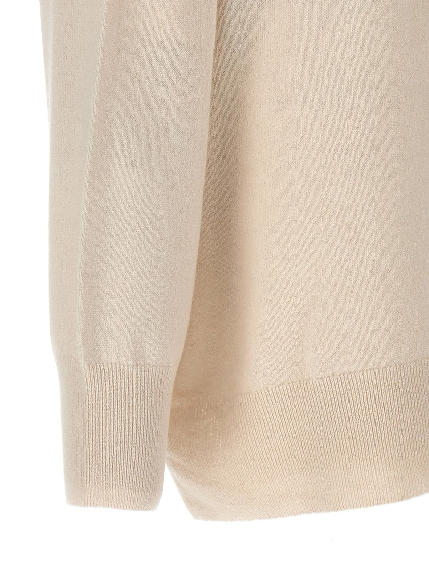 Nude V-Neck Oversized Wool Sweater With Ribbed Cuffs