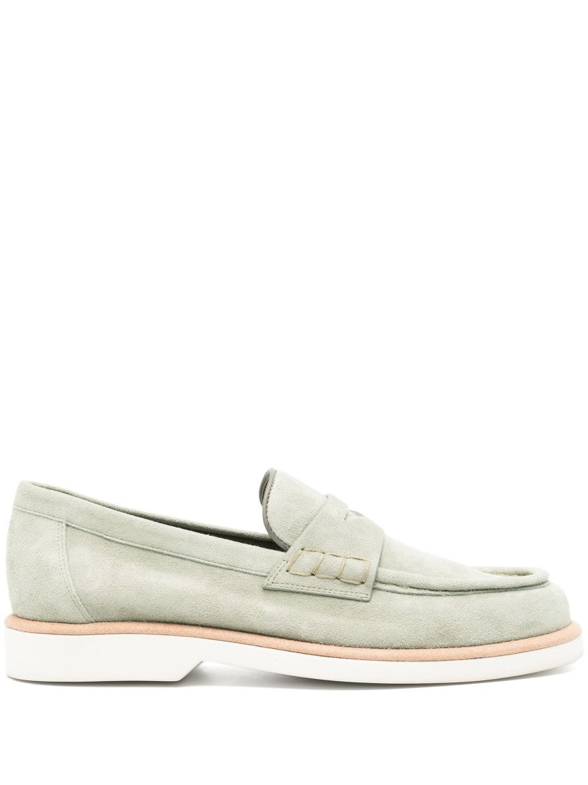 Santoni Classic Penny Loafers In Green Suede