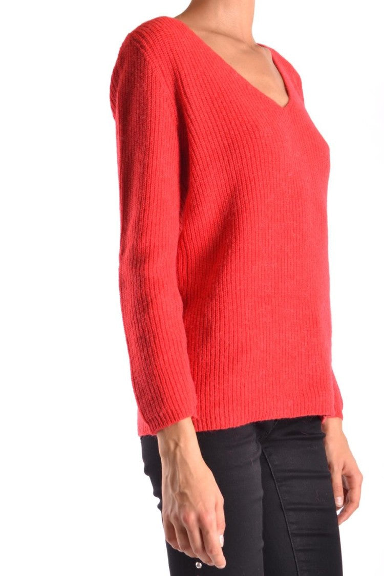 Ermanno Intricate Knit Red Sweater With Metallic Embellishments