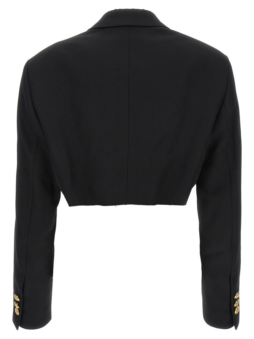 Palm Angels Double-Breasted Cropped Blazer With Gold Button Accents