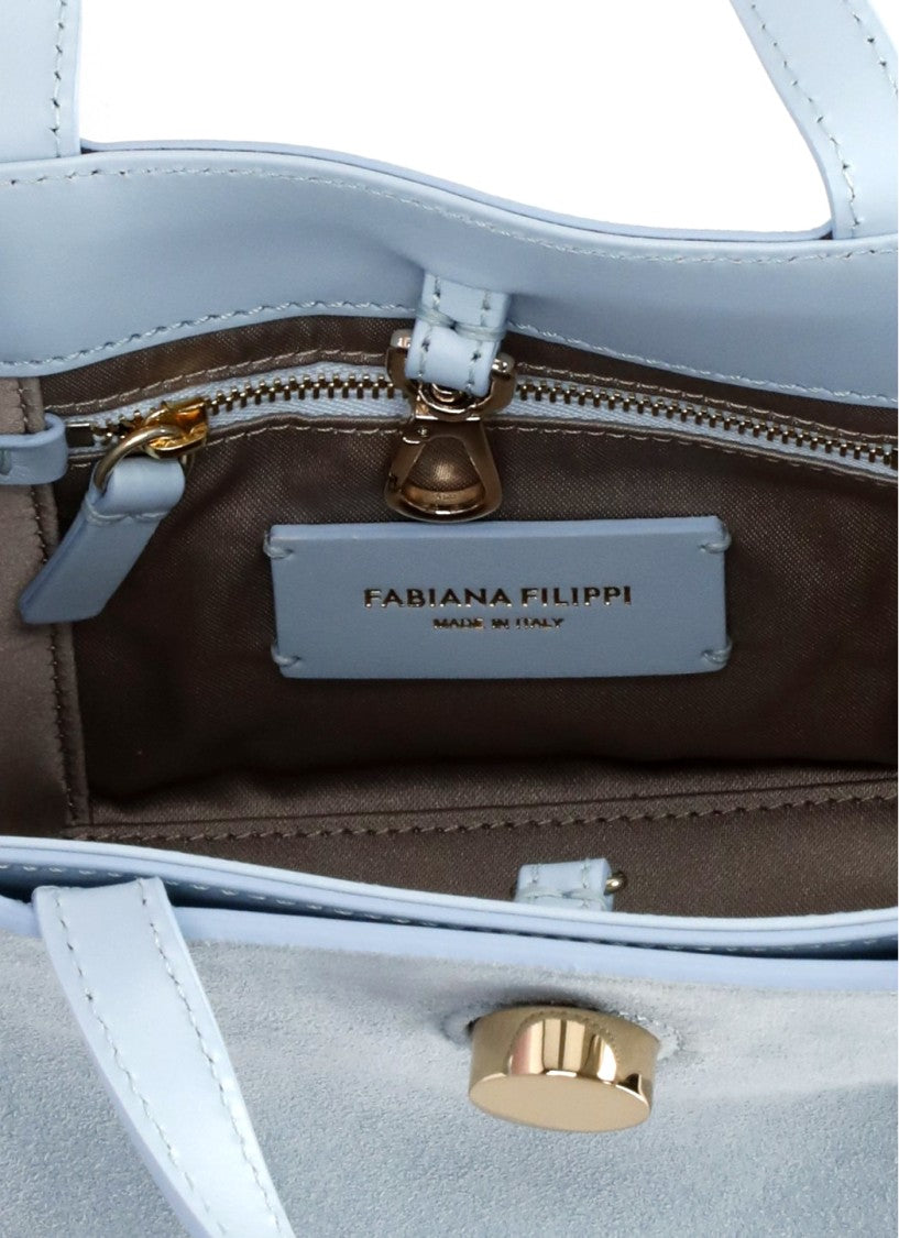 Fabiana Filippi Compact Mini Tote Bag In Soft Suede Leather With Unique Fastenings
