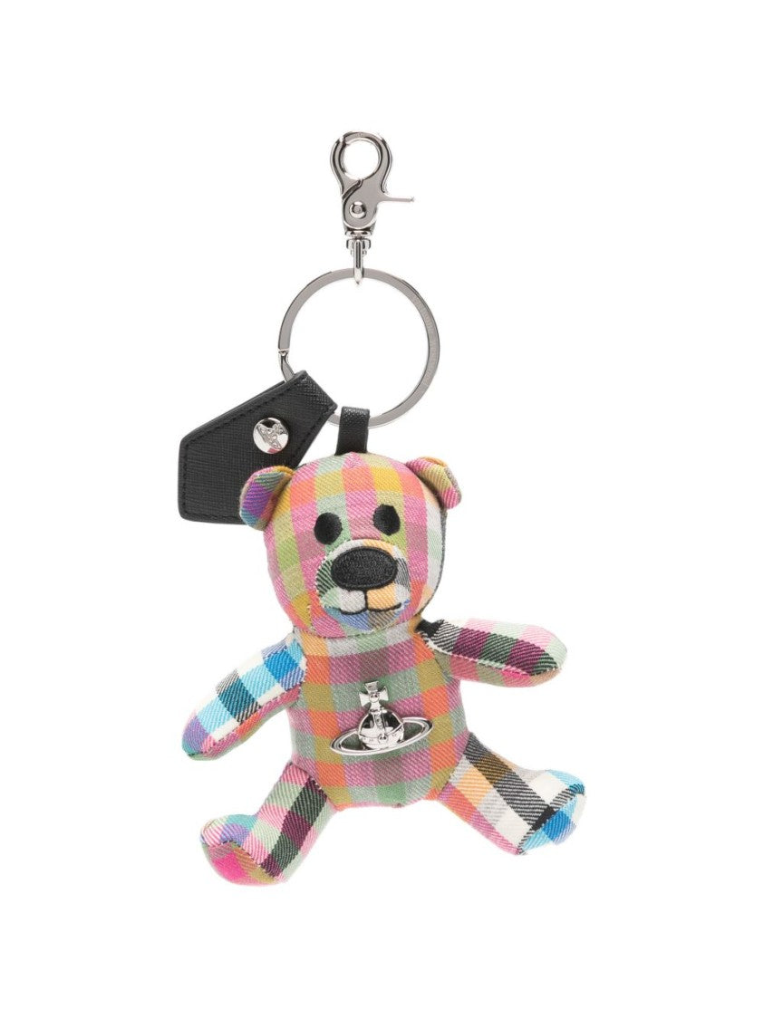 Vivienne Westwood Pink Multicolour Checked Plaid Ring Keychain