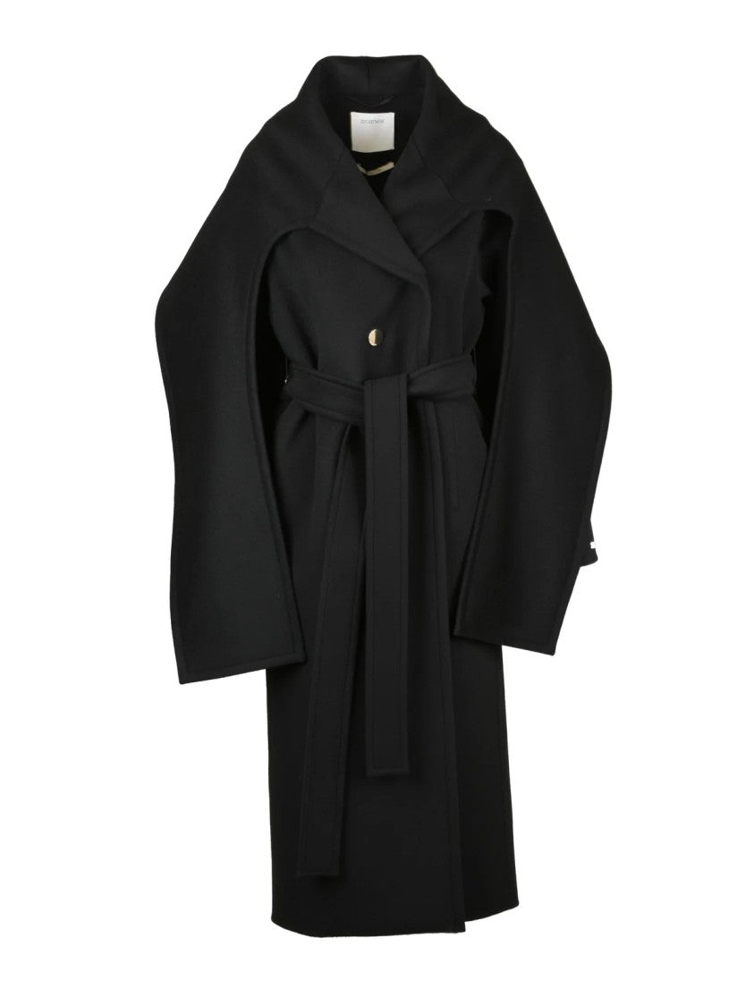 Sportmax Long Virgin Wool Baldo Coat With Shawl Collar And Belted Waist