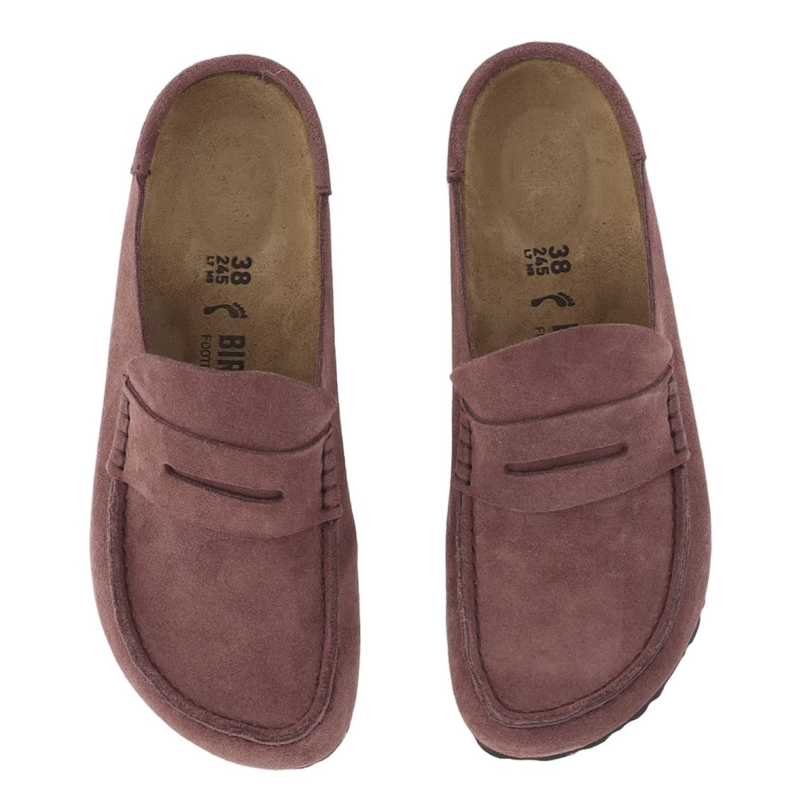 Birkenstock Wine Suede Loafers With Exposed Stitching And Slip-On Design