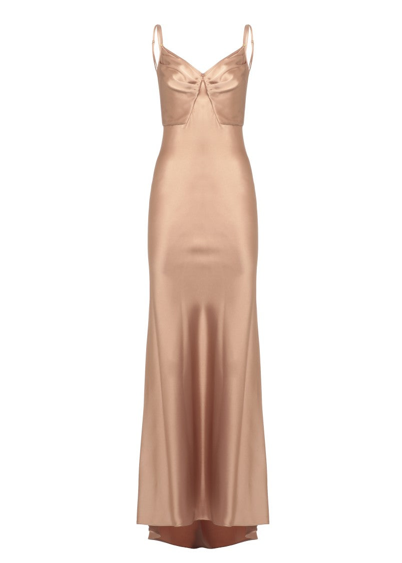 Elisabetta Franchi Satin Evening Dress With Sweetheart Neckline And Flared Hem