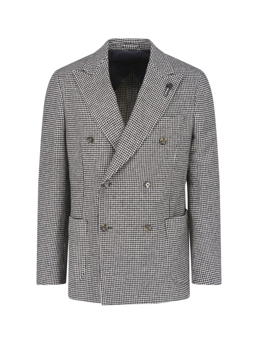 Lardini Grey Wool-Blend Pied De Poule Blazer