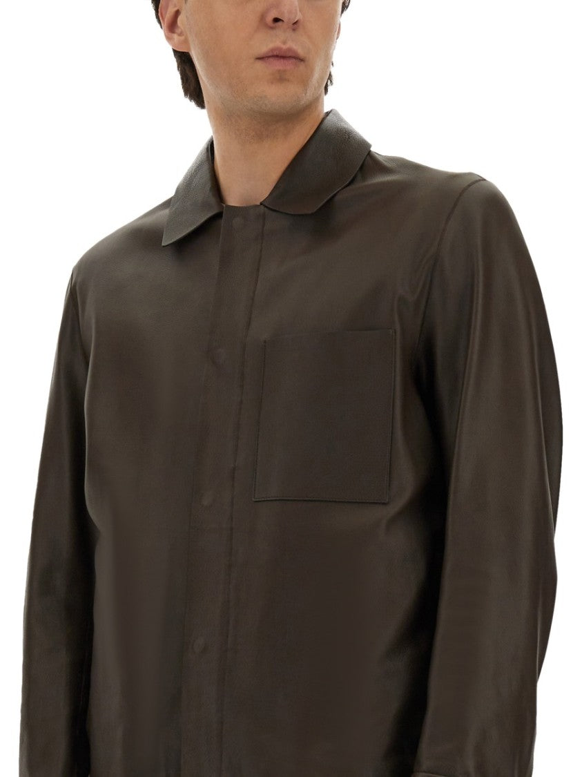 Boss Camel Brown Leather Jacket With Classic Collar