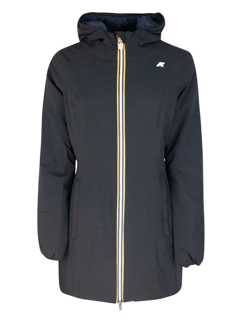 K-Way Denise St Warm Double Short Black Nylon Hooded Coat