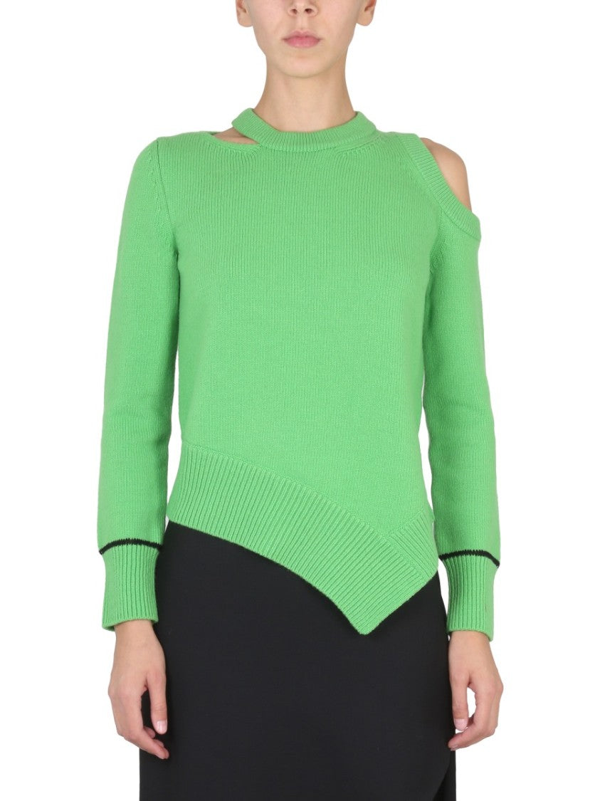 Alexander Mcqueen Rib-Knit Sweater With Asymmetrical Hemline