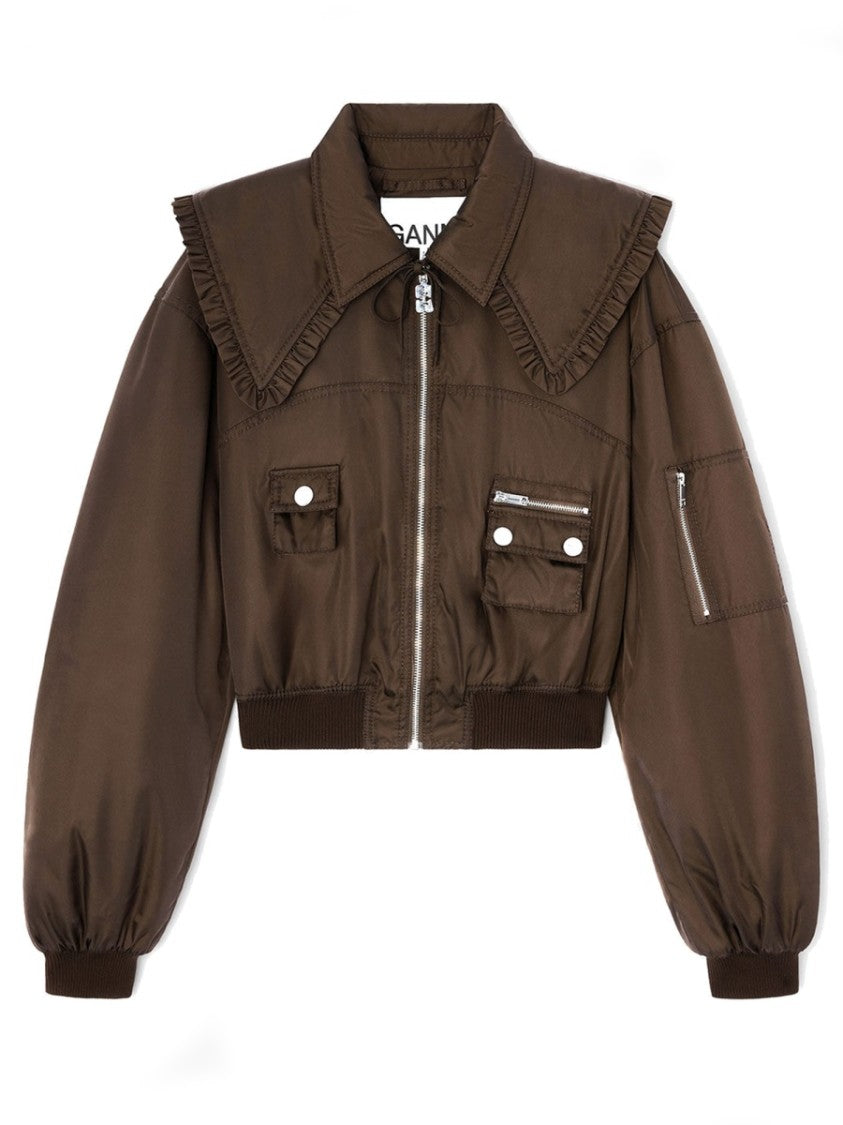 Ganni Duchesse Polyamide-Blend Cropped Bomber Jacket