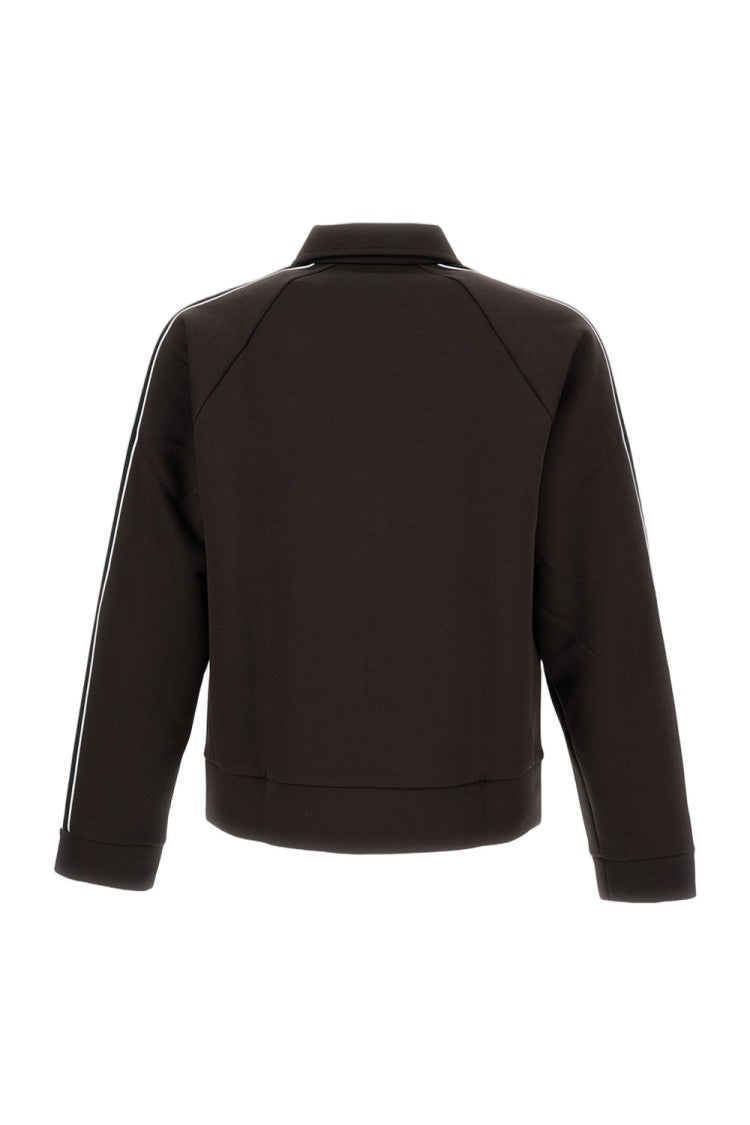 Lacoste Black Zip-Up Sweatshirt With Striped Sleeves