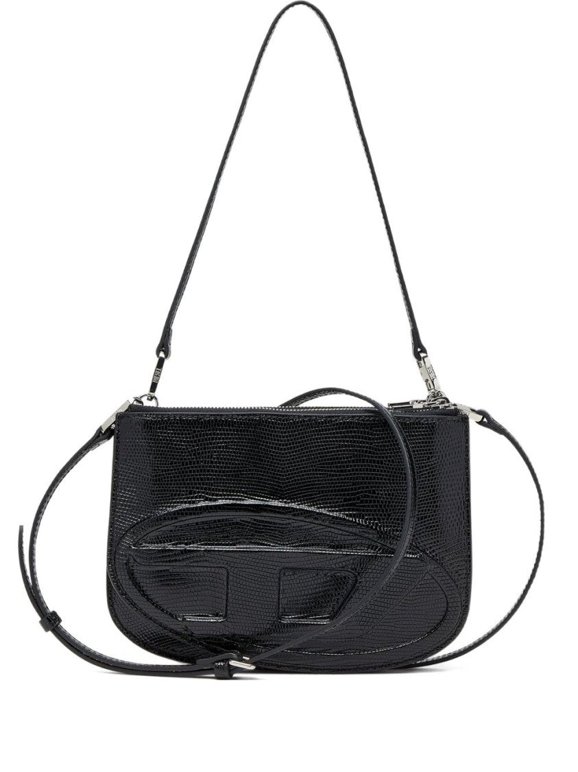 Diesel Curved Black Embossed Leather Bag