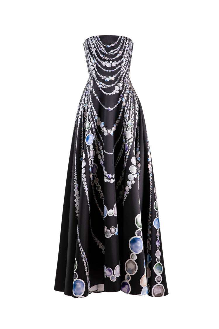 Saiid Kobeisy Mikado Abstract Printed Strapless Long Dress