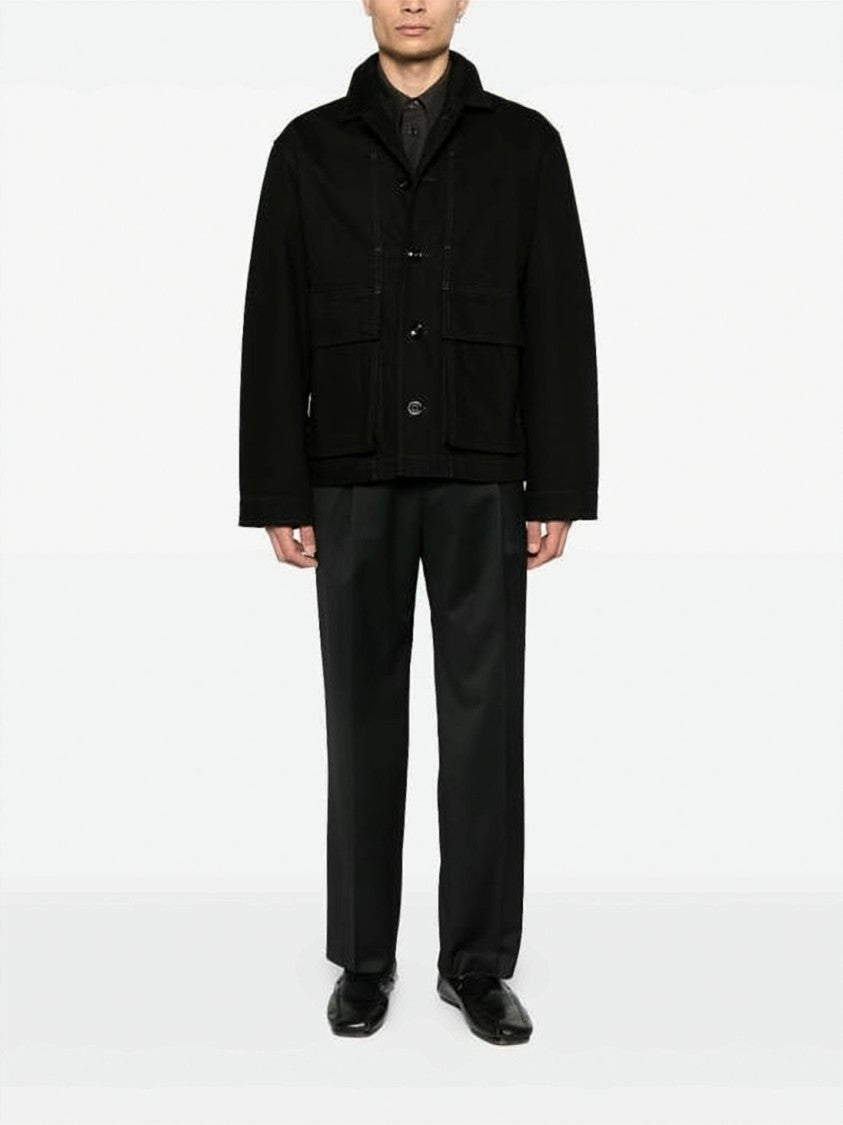 Lemaire Boxy Black Jacket With Classic Collar And Flap Pockets