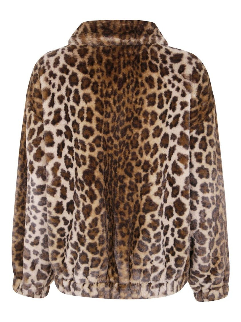 Mc2 Saint Barth Cropped Leopard Print Faux Fur Jacket