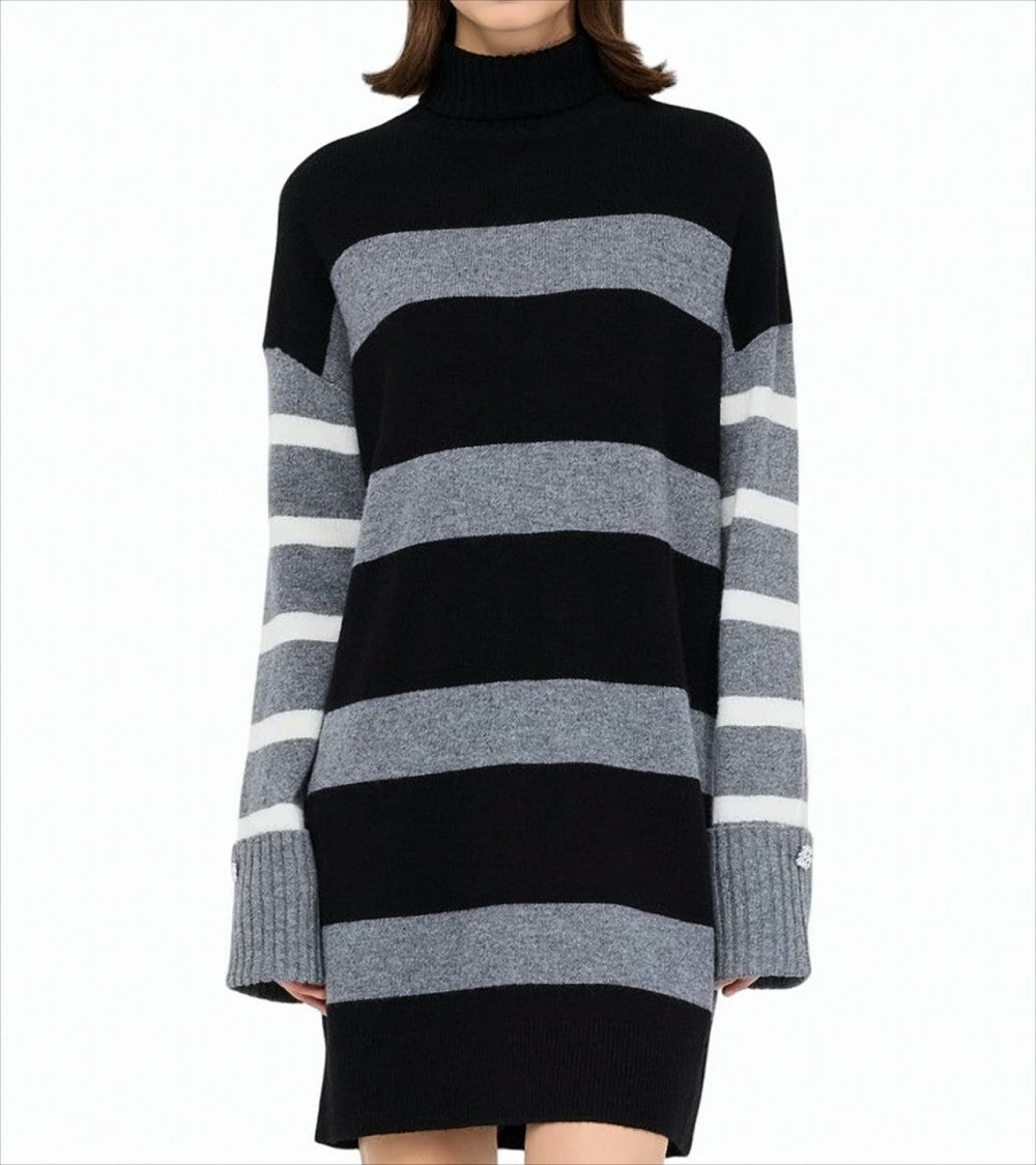 Liu Jo Turtleneck Wool Dress With Striped Design