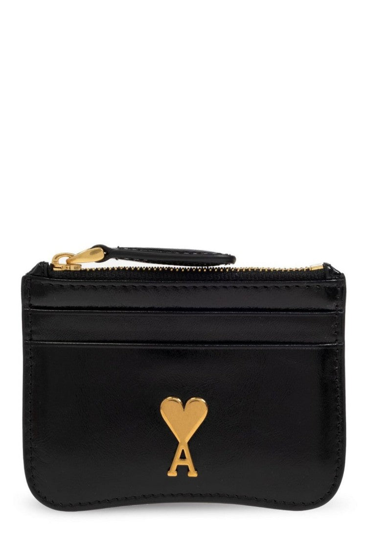 Ami Compact Calf Leather Wallet With Zippered Compartment