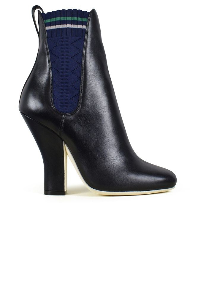 Fendi Pointed Toe Black Leather Ankle Boots