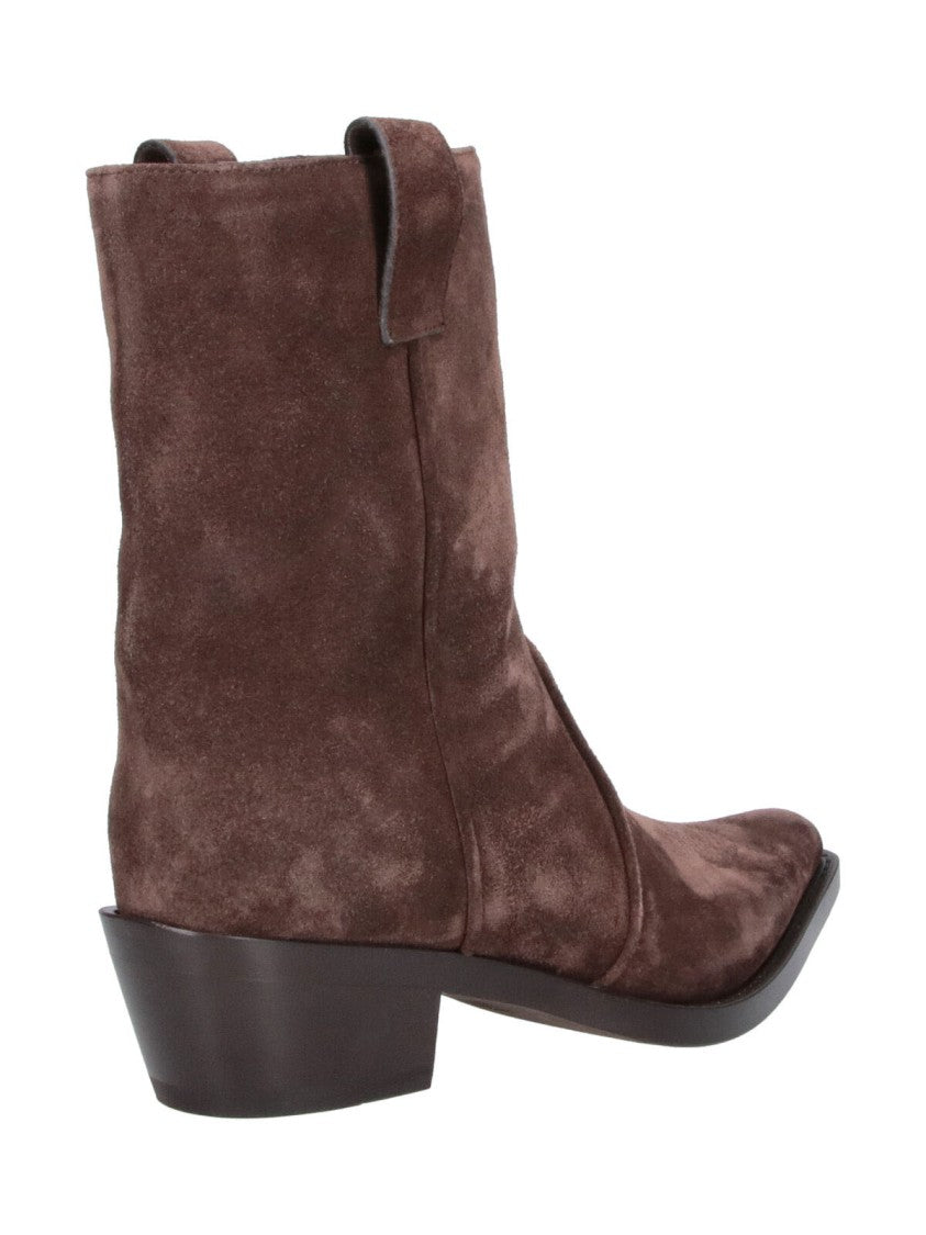 Khaite Brown Klive Pointed-Toe Block-Heel Suede Boots