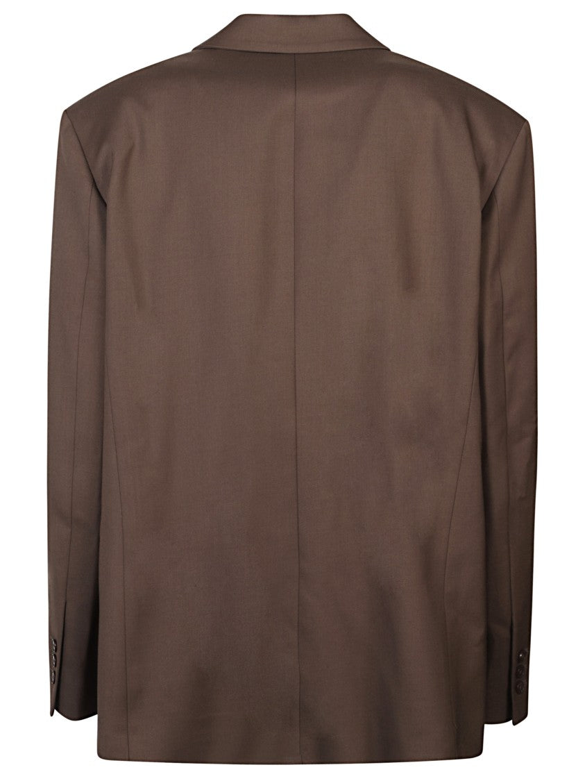 The Frankie Shop Oversized Brown Blazer With Padded Shoulders
