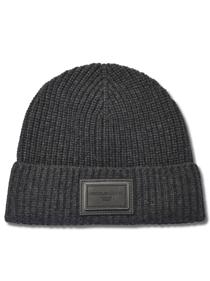 Dolce & Gabbana Grey Ribbed Knit Beanie Hat