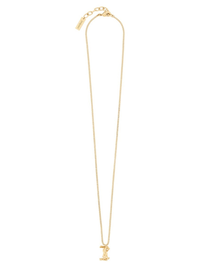 Saint Laurent Intricate Interlocking Brass Pendant Necklace