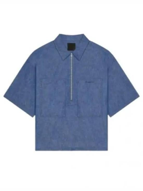 Givenchy Relaxed Fit Blue Short-Sleeve Shirt With Zippered Front And Structured Collar