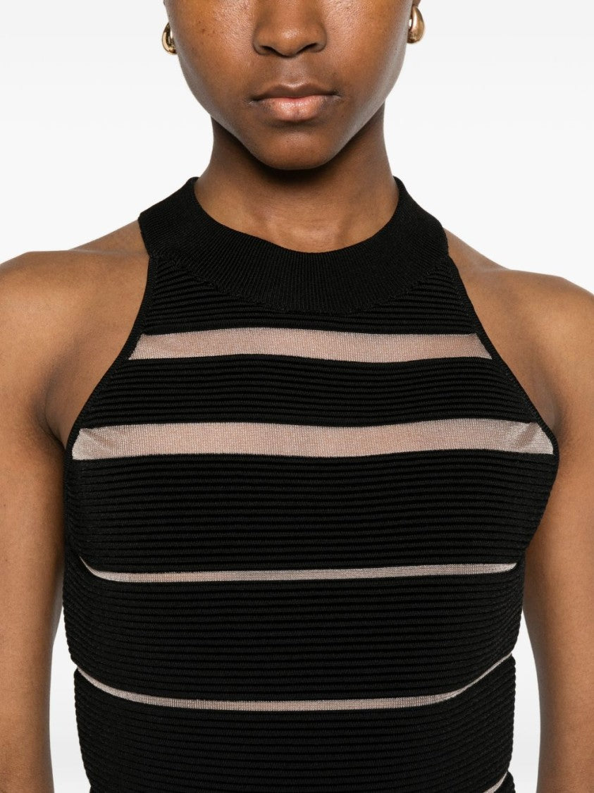 Balmain Sleeveless A-Line Dress With Ribbed Bodice And Striped Accents