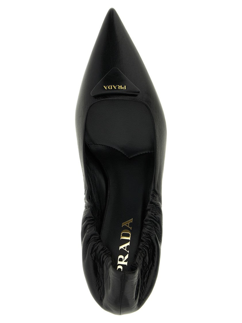 Prada Pointed Leather Pumps With Triangle Logo
