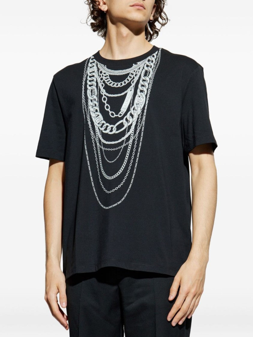 Balmain Graphic Chain Motif Black T-Shirt With Short Sleeves
