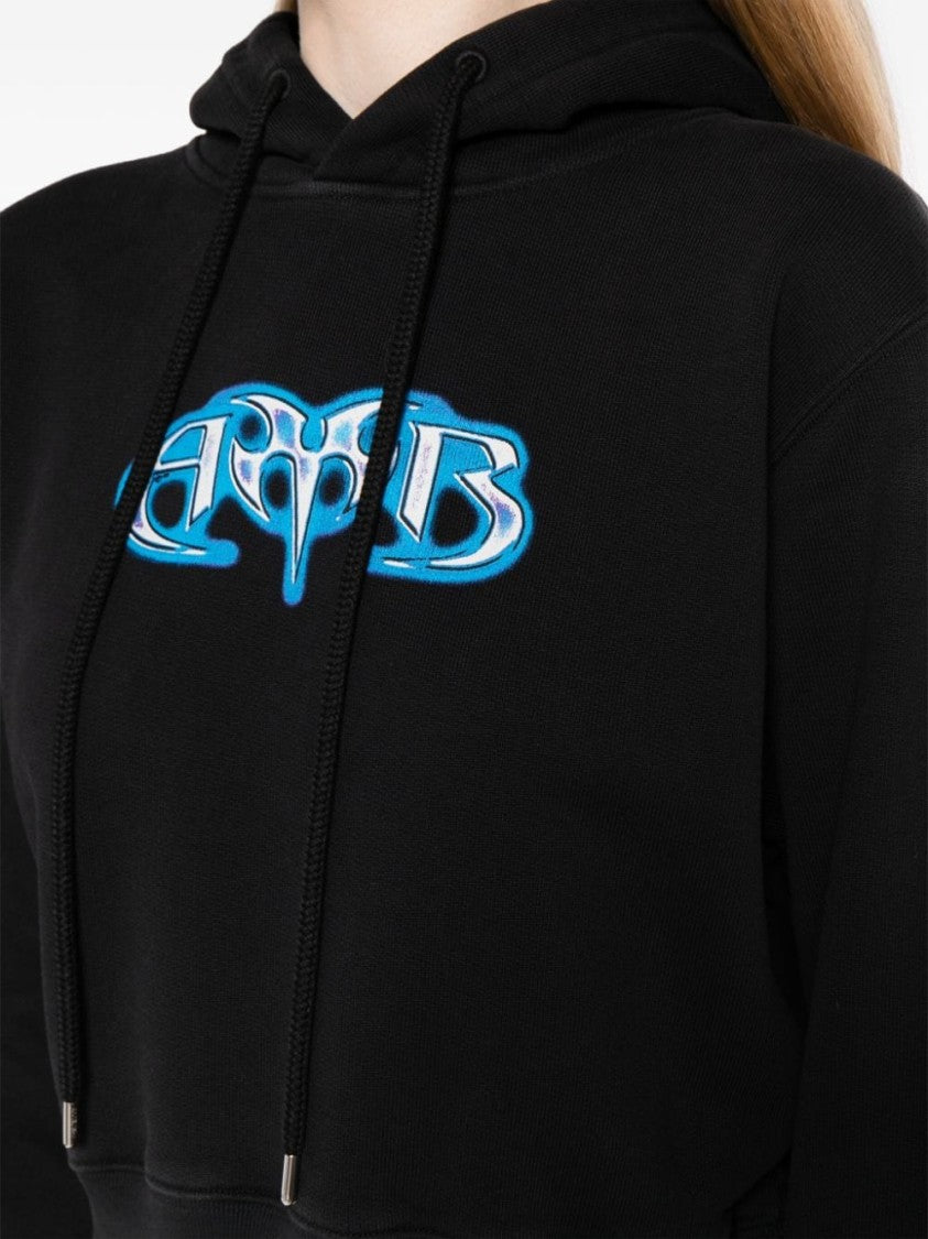 Ambush Black Amb Graphic Cropped Cotton Hoodie