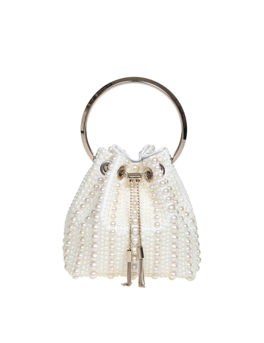 Jimmy Choo Satin And Applied Pearls Bon Bon Bucket