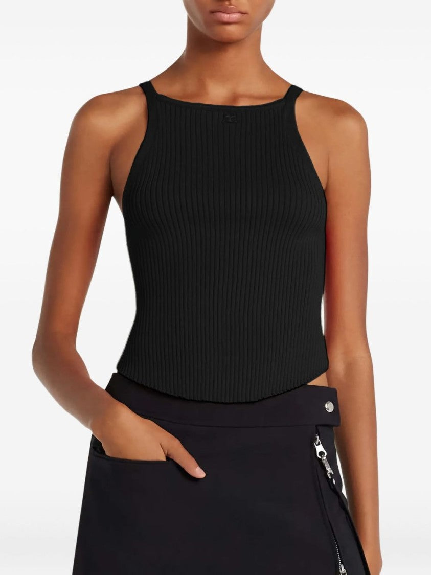 Courrèges Black Minimalist Sleeveless Curved Hem Top